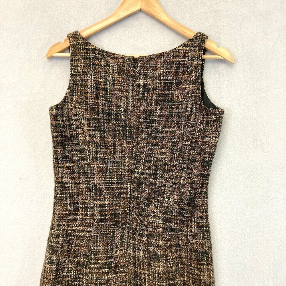 Vintage Newport News Tweed Sheath Dress Size 4 Knee Length Brown Lace Trim Retro - Picture 14 of 14